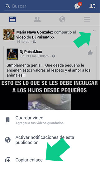 Copiar el enlace de un video en la aplicacion de Facebook Copiar el enlace de un video en la aplicacion de Facebook