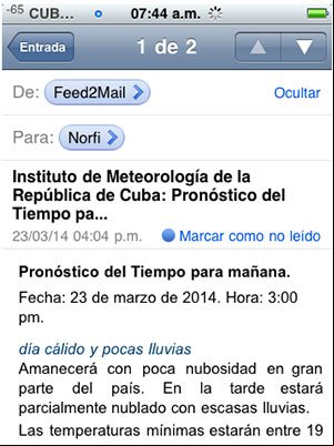 Correo recibido en el teléfono celular con el aviso del estado del tiempo Correo recibido en el teléfono celular con el aviso del estado del tiempo