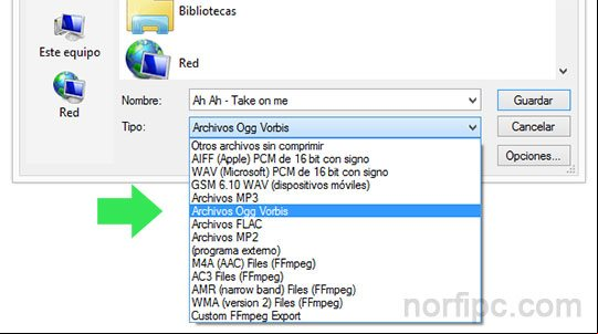 Exportar una canción con Audacity en formato OGG Guardar una canción con Audacity en formato OGG