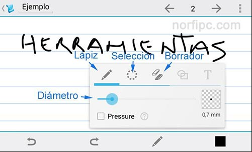 Herramientas de la aplicación Papyrus para escribir a mano en Android Herramientas de la aplicación Papyrus para escribir a mano en Android
