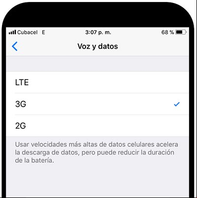 Seleccionar la red 3G en un iPhone