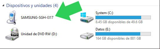 Teléfono en el explorador de Windows conectado como una unidad de almacenamiento, mediante el modo MTP Teléfono en el explorador de Windows conectado como una unidad de almacenamiento, mediante el modo MTP
