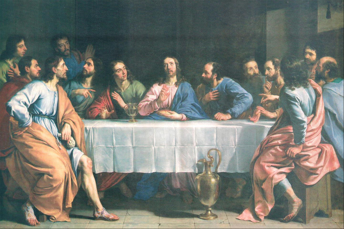 Pintura del renacimiento que representa la Última Cena de Jesús con sus discípulos Pintura del renacimiento que representa la Última Cena de Jesús con sus discípulos