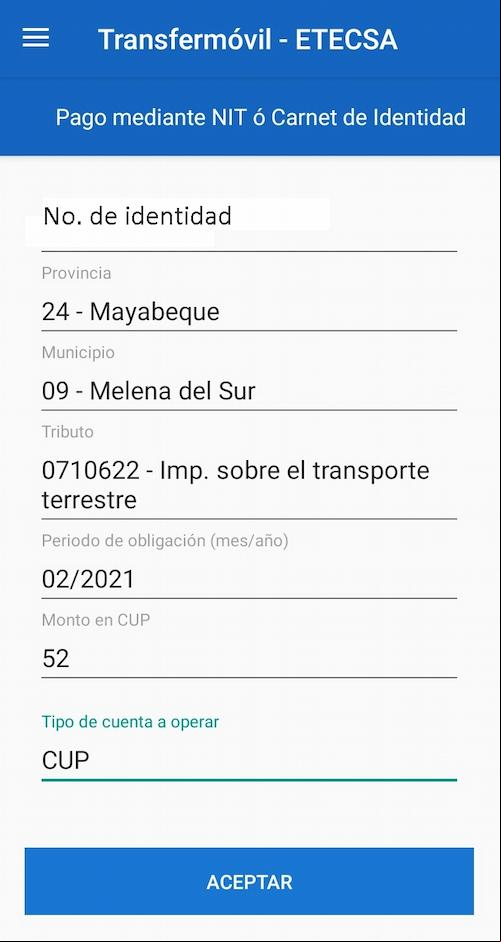Pagar impuesto de la ONAT con la aplicación Transfermóvil Pagar impuesto de la ONAT con la aplicación Transfermóvil