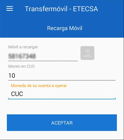 Recargar saldo móvil con Transfermóvil Recargar saldo móvil con Transfermóvil