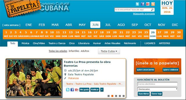 La Papeleta portal cubano con información sobre la cartelera cultural del país, gestionado por Cubarte La Papeleta portal cubano con información sobre la cartelera cultural del país, gestionado por Cubarte