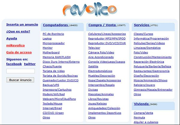 Página principal de Revolico, sitio de anuncios clasificados en Cuba Página principal de Revolico, sitio de anuncios clasificados en Cuba