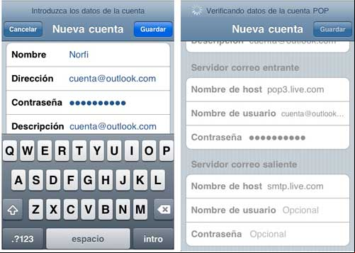 Configurar en el iPhone una cuenta de Outlook mediante el protocolo POP3 Configurar en el iPhone una cuenta de Outlook mediante el protocolo POP3