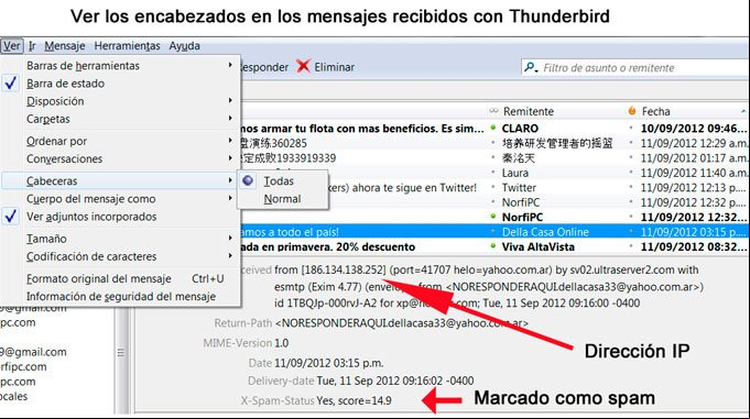 Ver los encabezados encima de los mensajes recibidos con Thunderbird Ver los encabezados encima de los mensajes recibidos con Thunderbird