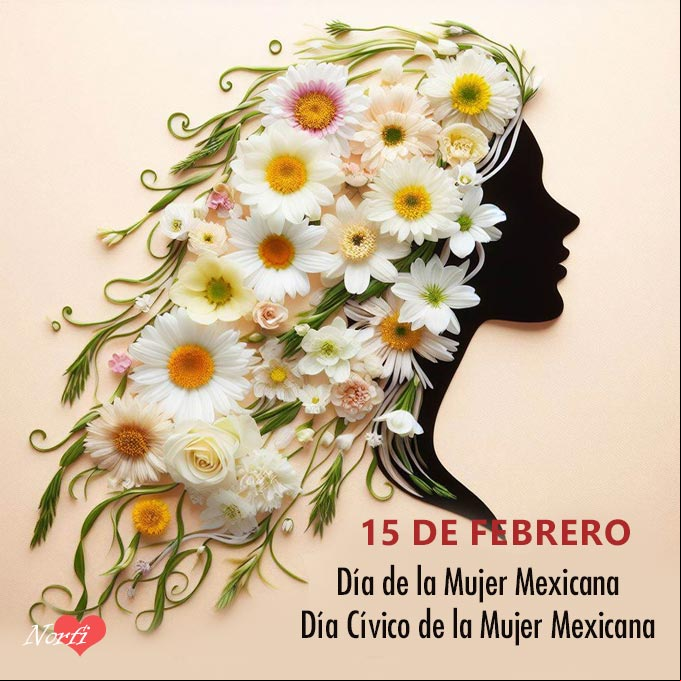 Cartel por el Día de la Mujer Mexicana o Día Cívico de la Mujer Mexicana Silueta de una mujer con flores en su pelo