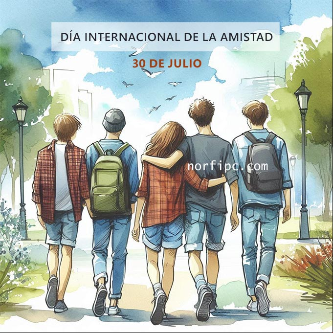 Amigos y amigas caminando por un parque