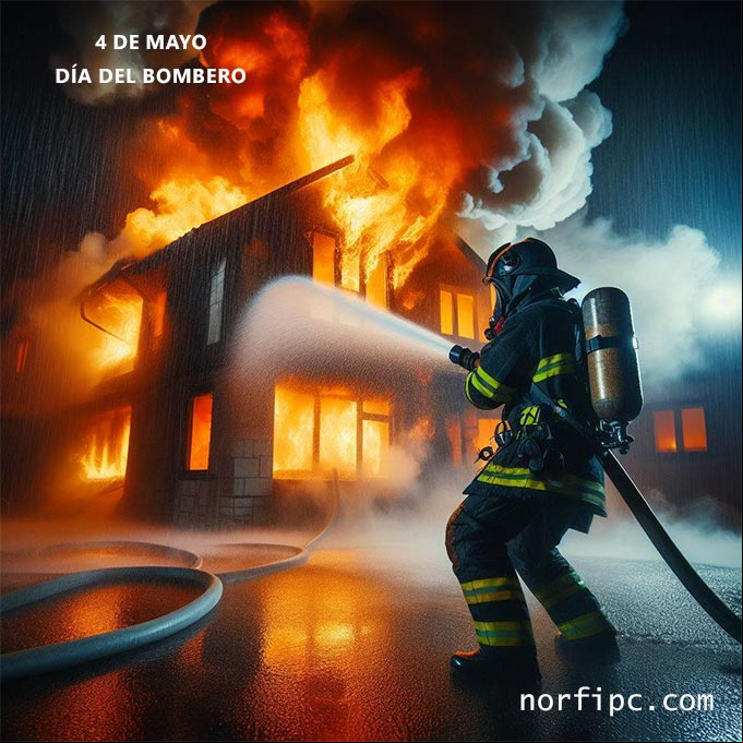 4 de mayo, Día Internacional del Bombero o Día Internacional del Combatiente de Incendios Forestales Bombero apagando un incendio