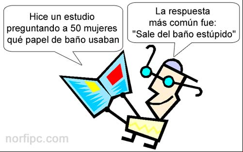 Hice un estudio preguntando a 50 mujeres qué papel de baño usan. La respuesta más común fue: ¡Sale del baño estúpido!