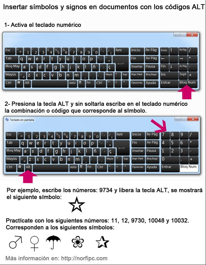 Infografía como insertar símbolos con la tecla ALT Infografía como insertar símbolos con la tecla ALT