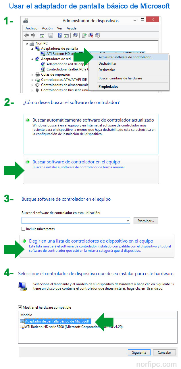 Como usar el adaptador de pantalla básico de Microsoft, si el adaptador de video del equipo no es compatible con Windows 8 y ocasiona errores de pantalla azul Usar el adaptador de pantalla básico de Microsoft si el adaptador de video no es compatible con Windows 8
