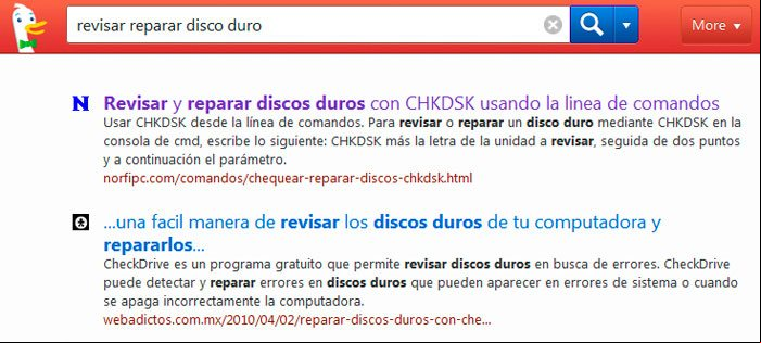 Ejemplo de los resultado de busquedas en internet con Duckduckgo Ejemplo de los resultado de busquedas en internet con Duckduckgo