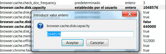 Ejemplo de cómo modificar un valor entero en Firefox Ejemplo de cómo modificar un valor entero en Firefox