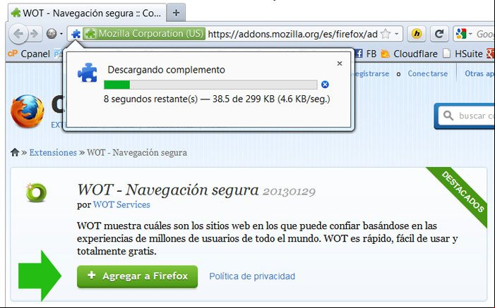 Instalación de la extensión WOT en Firefox desde la web de Mozilla