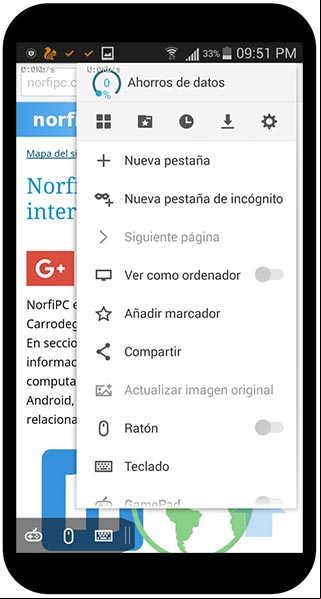 Menú del navegador móvil Puffin Browser Free Menú del navegador móvil Puffin Browser Free