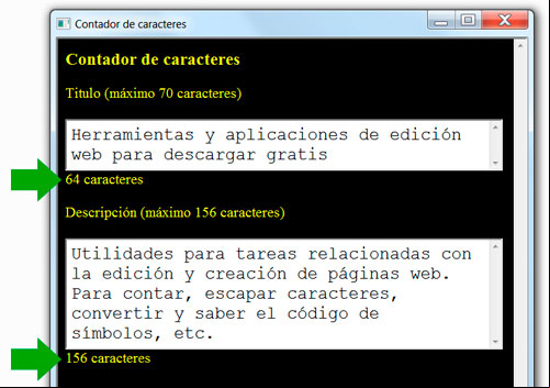 Contador de caracteres para el título y descripción de una página web