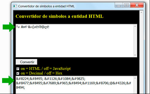 Aplicacion para convertir los símbolos a su entidad HTML