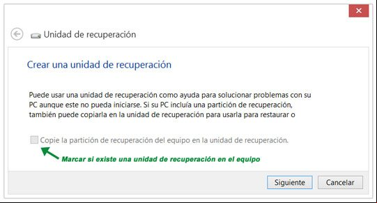 Crear una unidad de recuperación en Windows