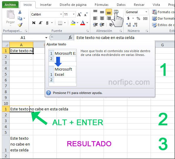 Dos opciones de ajustar el texto en una celda de Excel Dos opciones de ajustar el texto en una celda de Excel