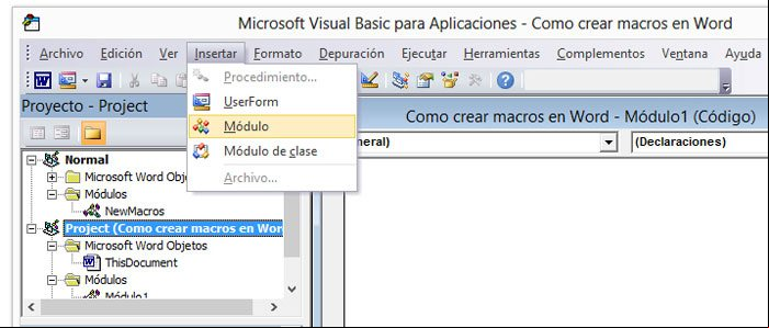 Crear un nuevo modulo en el editor VBA de Word Crear un nuevo modulo en el editor VBA de Word