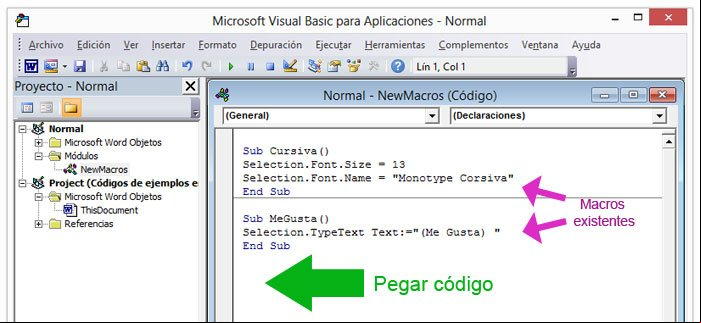 Pegar los códigos en el editor de Visual Basic para crear macros Pegar los códigos en el editor de Visual Basic para crear macros