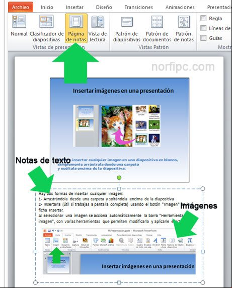 Insertar notas de texto e imágenes en una presentación de PowerPoint Insertar notas de texto e imágenes en una presentación de PowerPoint