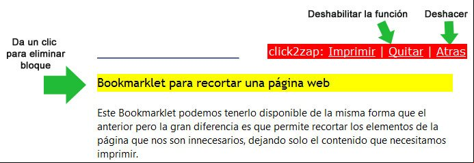 Usar un Bookmarklet para recortar los elementos de una pagina que no se desean imprimir