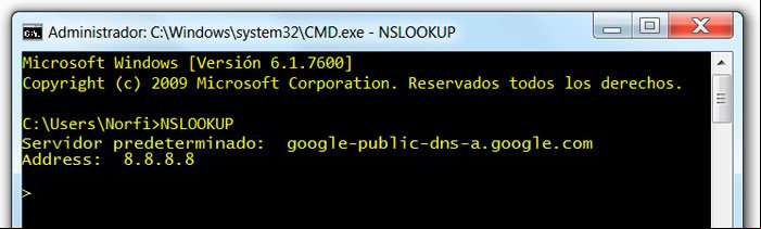 Como usar el comando NSLOOKUP, ejemplo 1