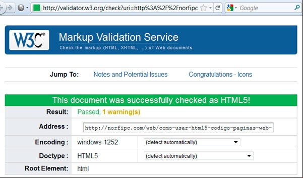 Validar el codigo HTML5 de las paginas en el validador del W3C