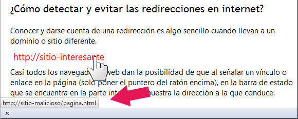 Vinculo engañoso en una página web que conduce a una dirección diferente Vinculo engañoso en una página web que conduce a una dirección diferente