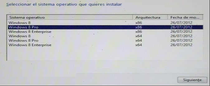 Seleccionar la versión de Windows 8 a instalar Seleccionar la versión de Windows 8 a instalar