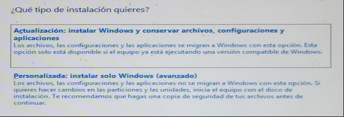 Seleccionar el tipo de instalación de Windows 8 a realizar Seleccionar el tipo de instalación de Windows 8 a realizar