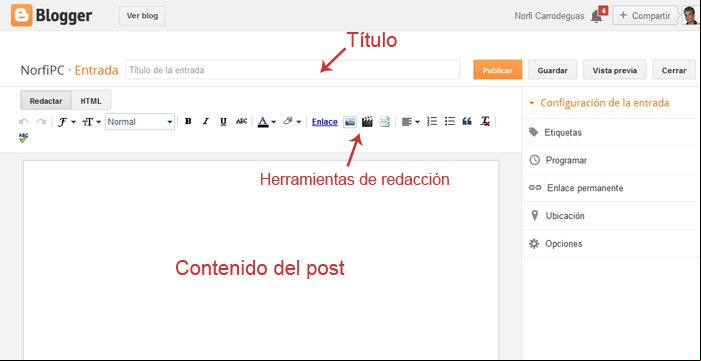 Vista del editor WYSIWYG de Blogger en un navegador web Vista del editor WYSIWYG de Blogger en un navegador web