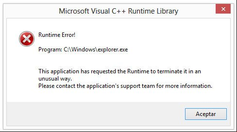 Ventana de error de Microsoft Visual C++ en el explorador de Windows Ventana de error de Microsoft Visual C++ en el explorador de Windows