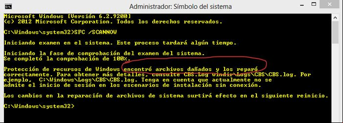 Resultado final de la reparacion de archivos de Windows con SFC Resultado final de la reparacion de archivos de Windows con SFC