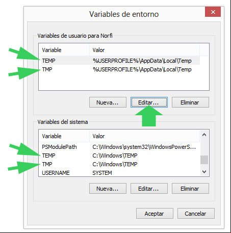 Herramienta de istración de las variables de entorno Herramienta de istración de las variables de entorno