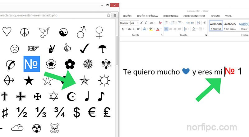 Insertar caracteres especiales en un documento arrastrándolos desde el navegador web