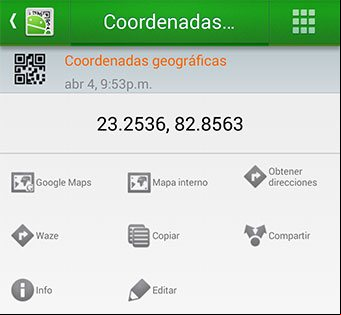 Comando de un código QR para enviar coordenadas geográficas Comando de un código QR para enviar coordenadas geográficas