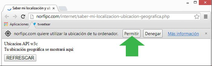 Cuadro de confirmación en el navegador al usar la localización geográfica Cuadro de confirmación en el navegador al usar la localización geográfica
