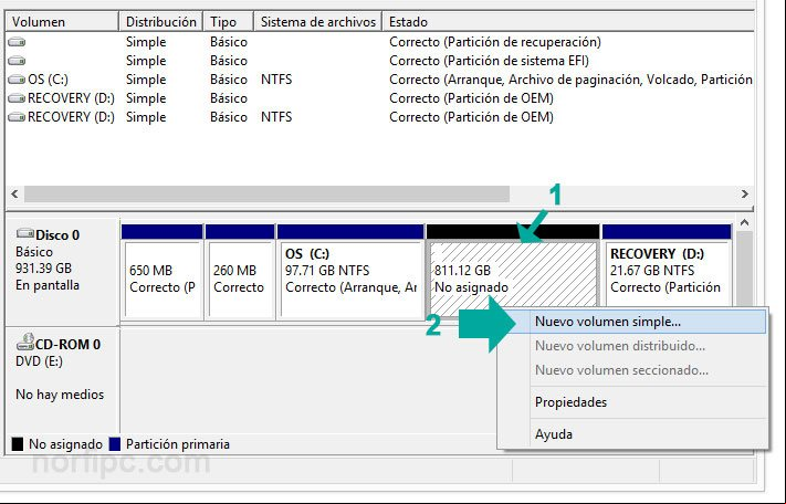 Dar formato al espacio no asignado para crear una nueva unidad en el disco duro Dar formato al espacio no asignado para crear una nueva unidad en el disco duro
