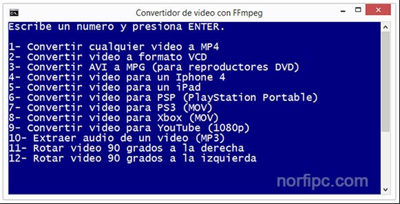 Escoger opciones para convertir video con FFmpeg Escoger opciones para convertir video con FFmpeg