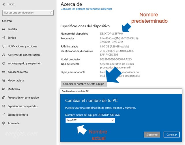 Cambiar nombre de la computadora o equipo Cambiar nombre de la computadora o equipo
