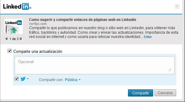Compartir una página en Linkedin Compartir una página en Linkedin