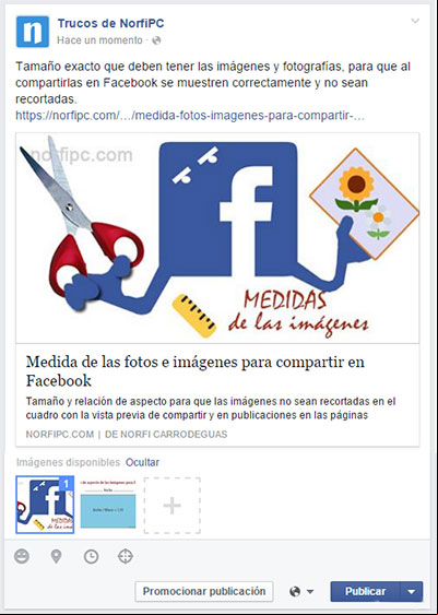 Seleccionar imagen al compartir la dirección de una página de nuestro sitio en Facebook Seleccionar imagen al compartir la dirección de una página de nuestro sitio en Facebook