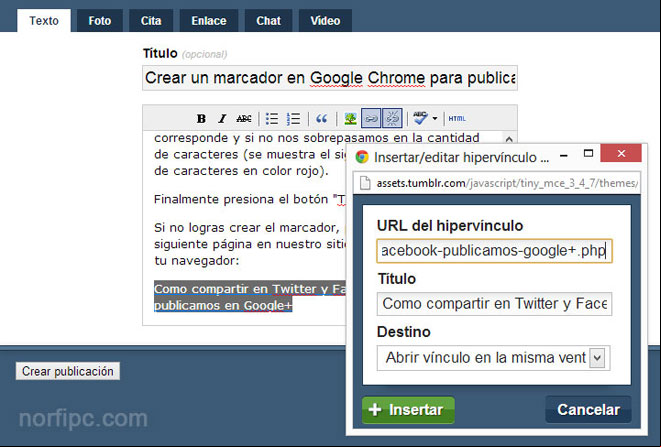 Sencillo editor con el que crear una publicación en Tumblr Sencillo editor con el que crear una publicación en Tumblr