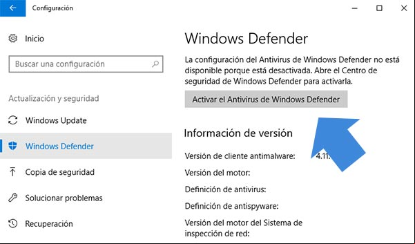 Activar Windows Defender Activar Windows Defender